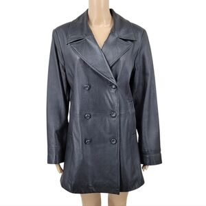Colebrook Y2K Women's Black Leather Jacket Double Breasted Coat